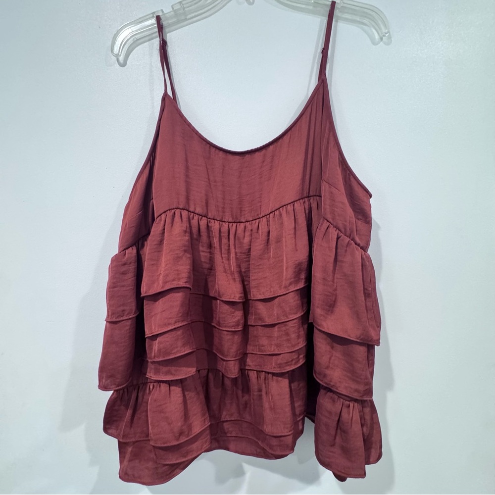 Who What Wear Ruffle Tiered Cami Top XXL Rust brown Sateen Sleeveless